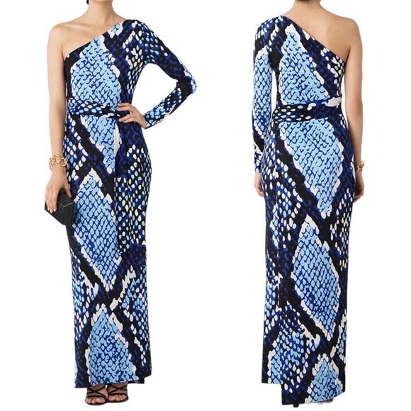 Diane Von Furstenberg Dresses & Skirts - DIANE VON FURSTENBERG Coco One Shoulder Snake Print Silk Maxi Dress 6